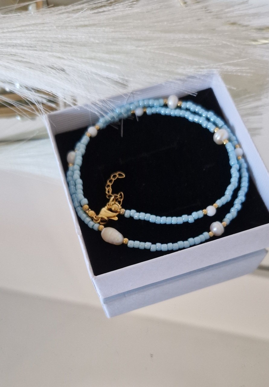 Naszyjniki Żastinka | Naszyjnik Choker Celebrity Pearls Baby Blue