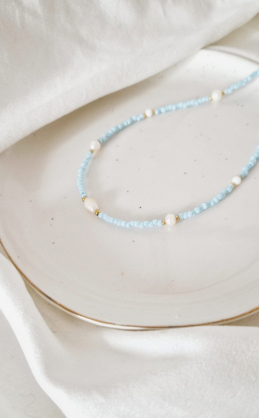 Naszyjniki Żastinka | Naszyjnik Choker Celebrity Pearls Baby Blue