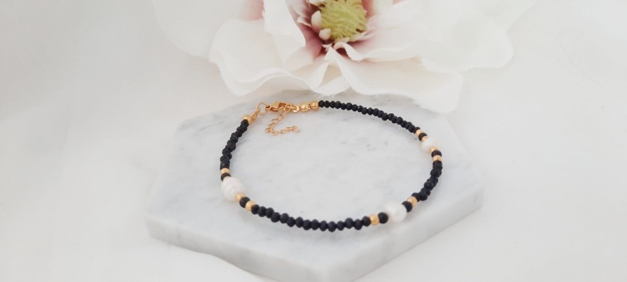 Bransoletki Żastinka | Bransoletka Na Kostke Black Glam Pearls