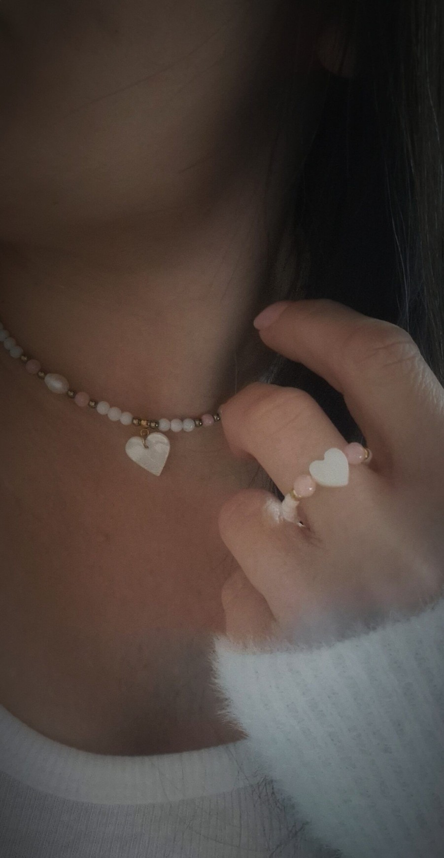 Naszyjniki Żastinka | Naszyjnik Celebrity Pearls Pink Heart