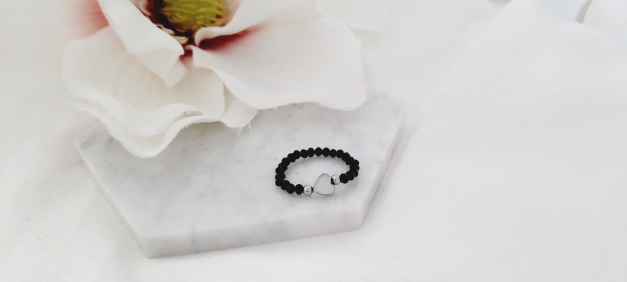 Pierscionki Żastinka | Pierscionek Elastyczny Black Mini Heart Silver