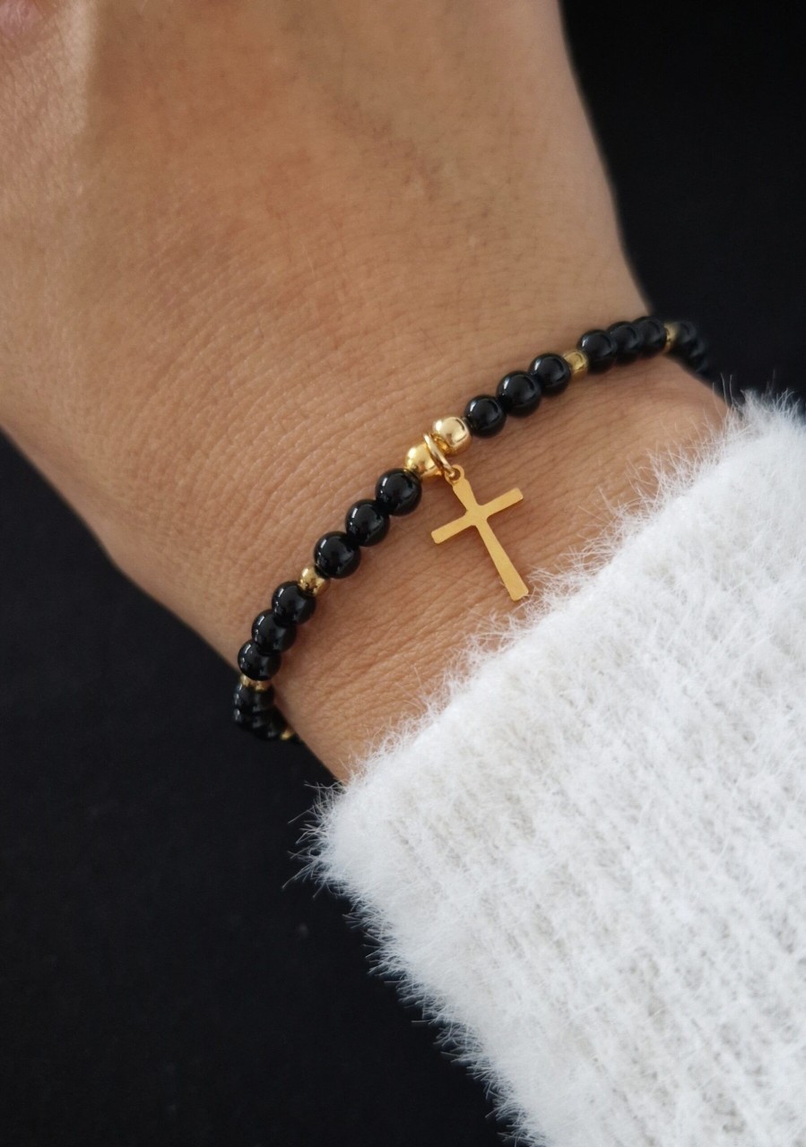 Bransoletki Żastinka | Bransoletka Glam Black Cross Onyks