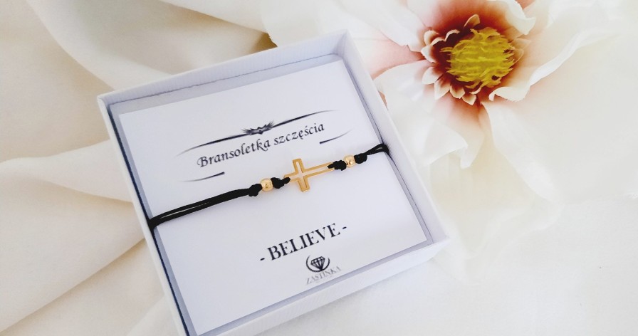 Bransoletki Żastinka | Bransoletka Szczescia Believe Cross Black