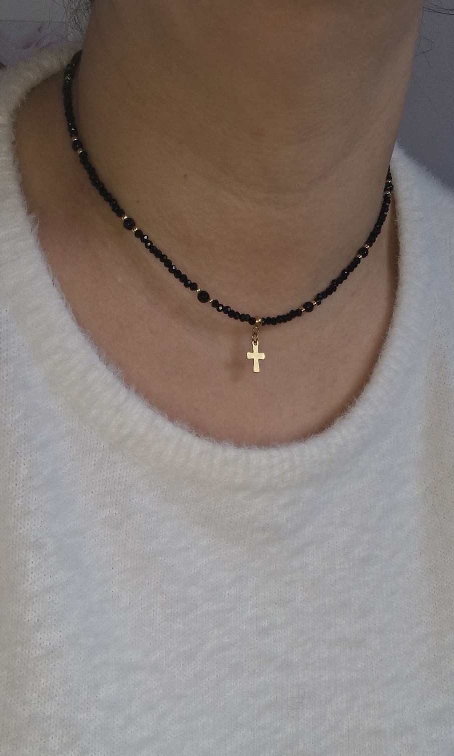 Naszyjniki Żastinka | Naszyjnik Choker Glam Black Mini Cross